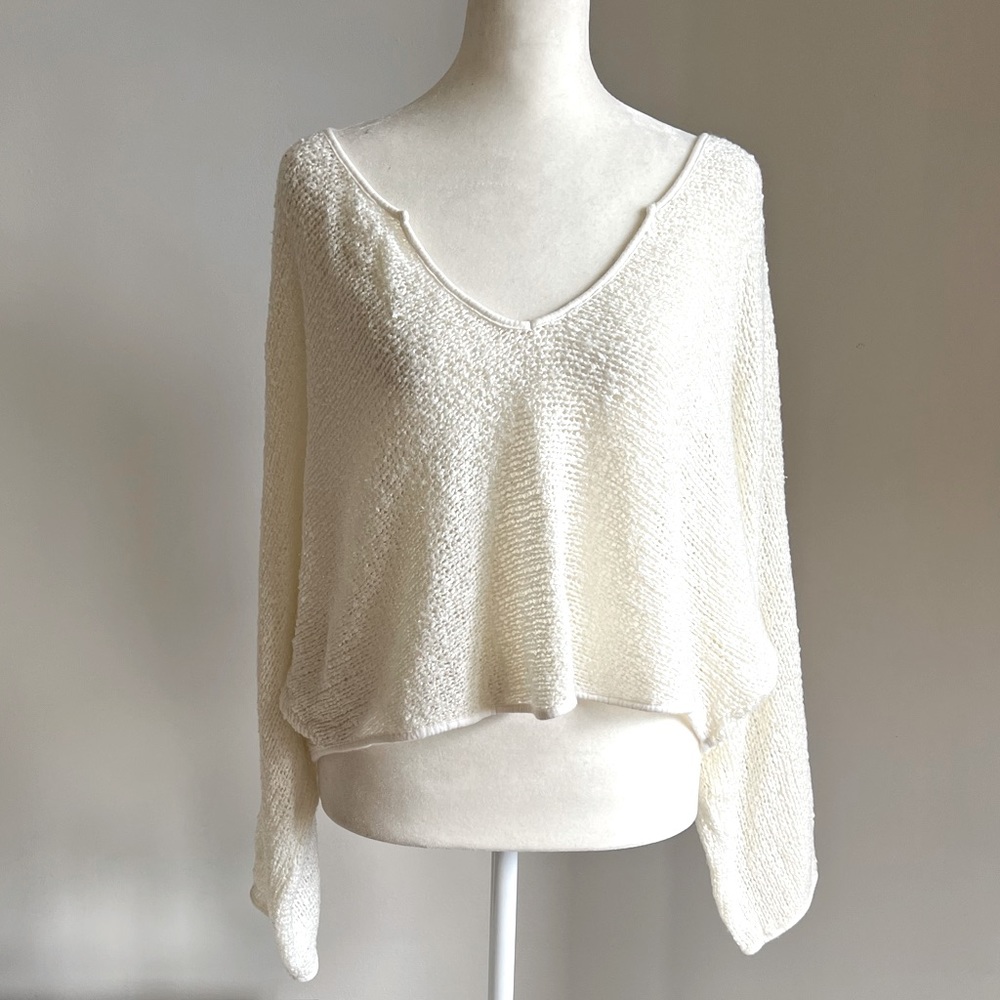 Urban Outfitters out from under ivory cropped sheer knit top  dolman sleeve.  M